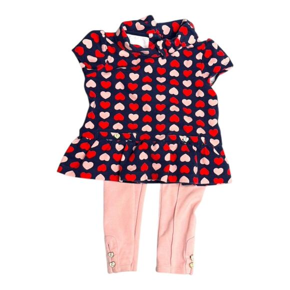 Janie & Jack SS Red Pink Heart Top w Coordinating Leggings Set Girls Sz 3 EUC - Picture 1 of 13
